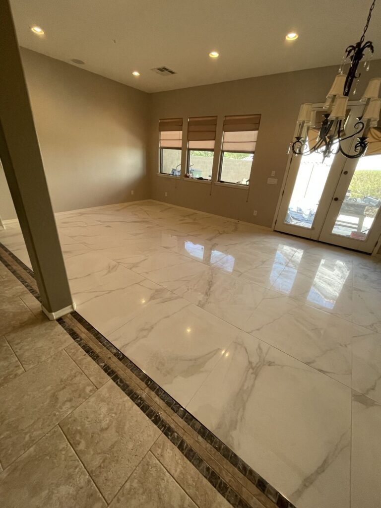 Polished Marble Tile Floor Living Room