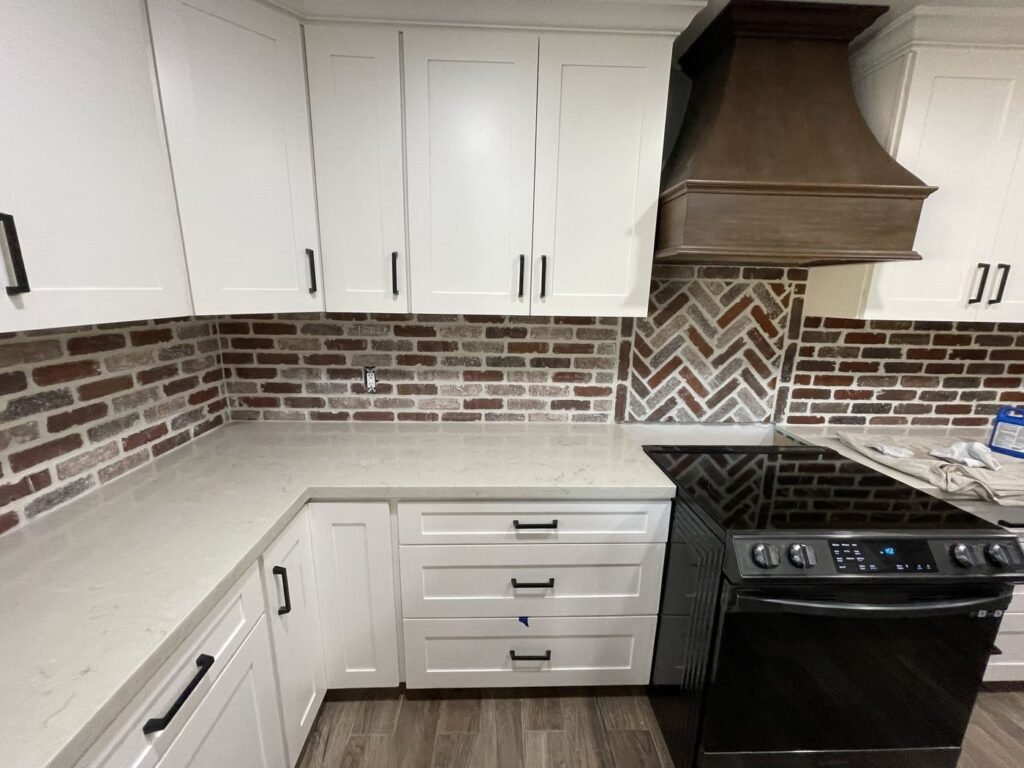 Kitchen Cabinets Brick Backsplash