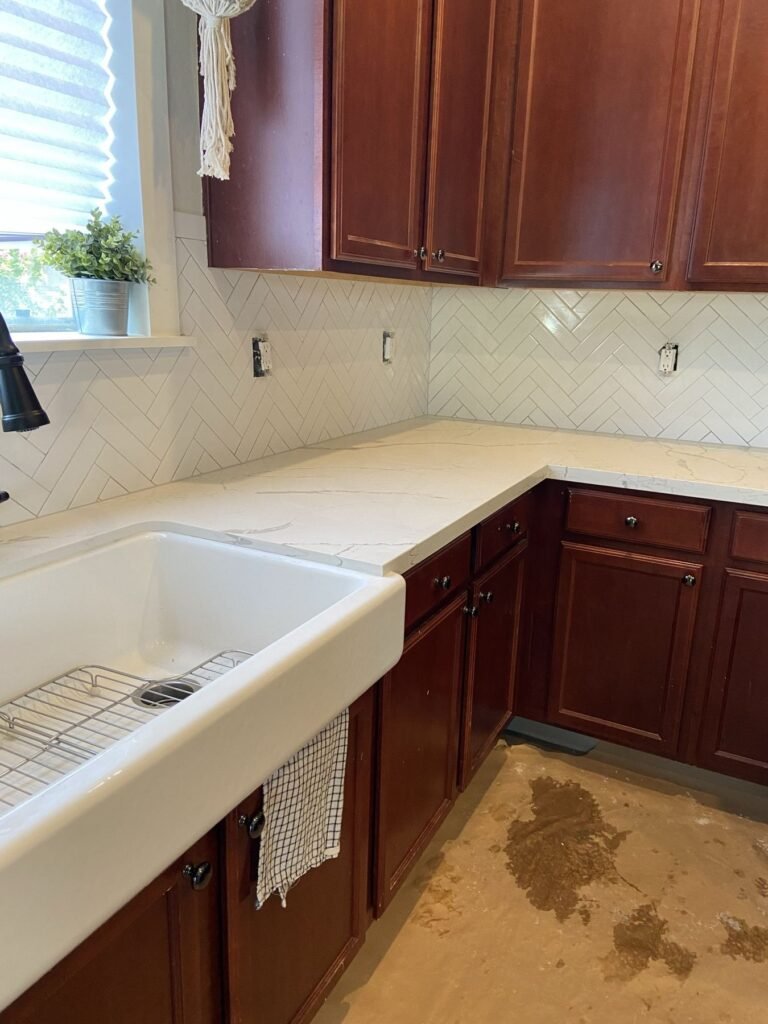 Kitchen Herringbone Backsplash Farmhouse Sink
